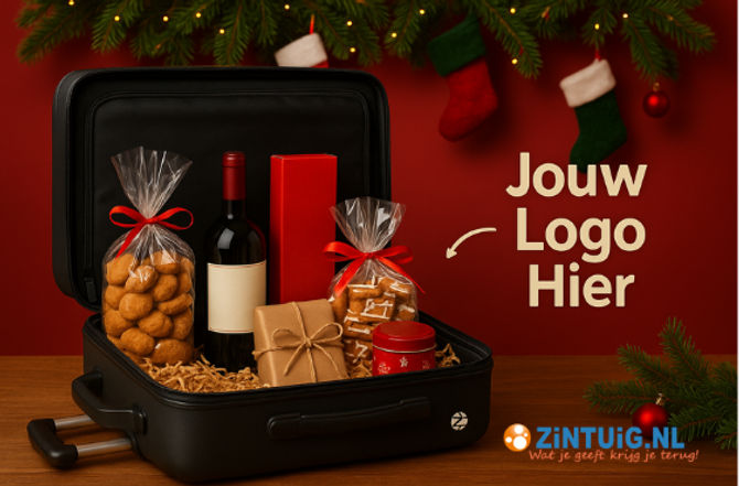 Een uniek kerstpakket idee: een kerstpakket in een bedrukte koffer